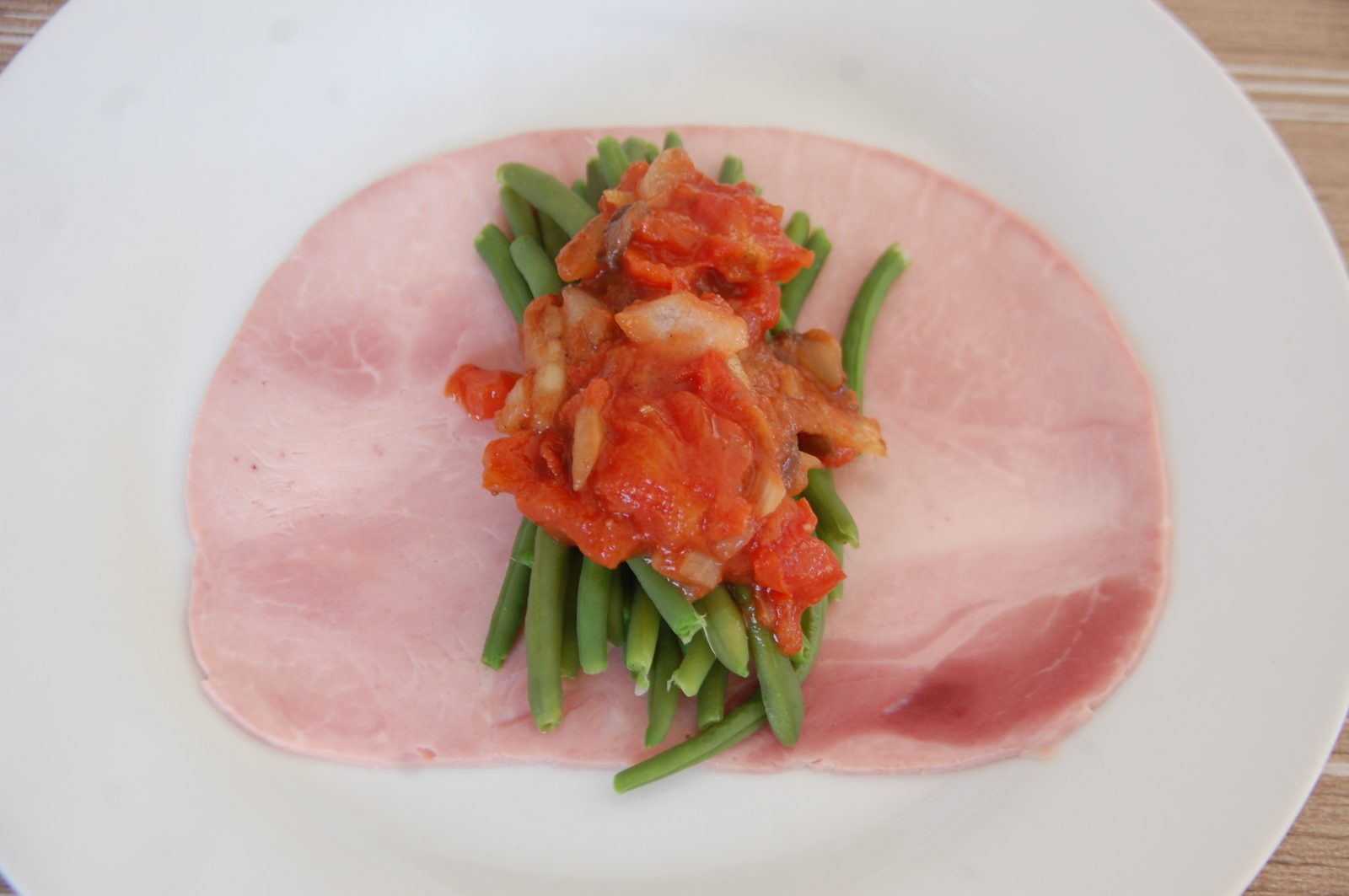 Roulé jambon haricots verts champignons
