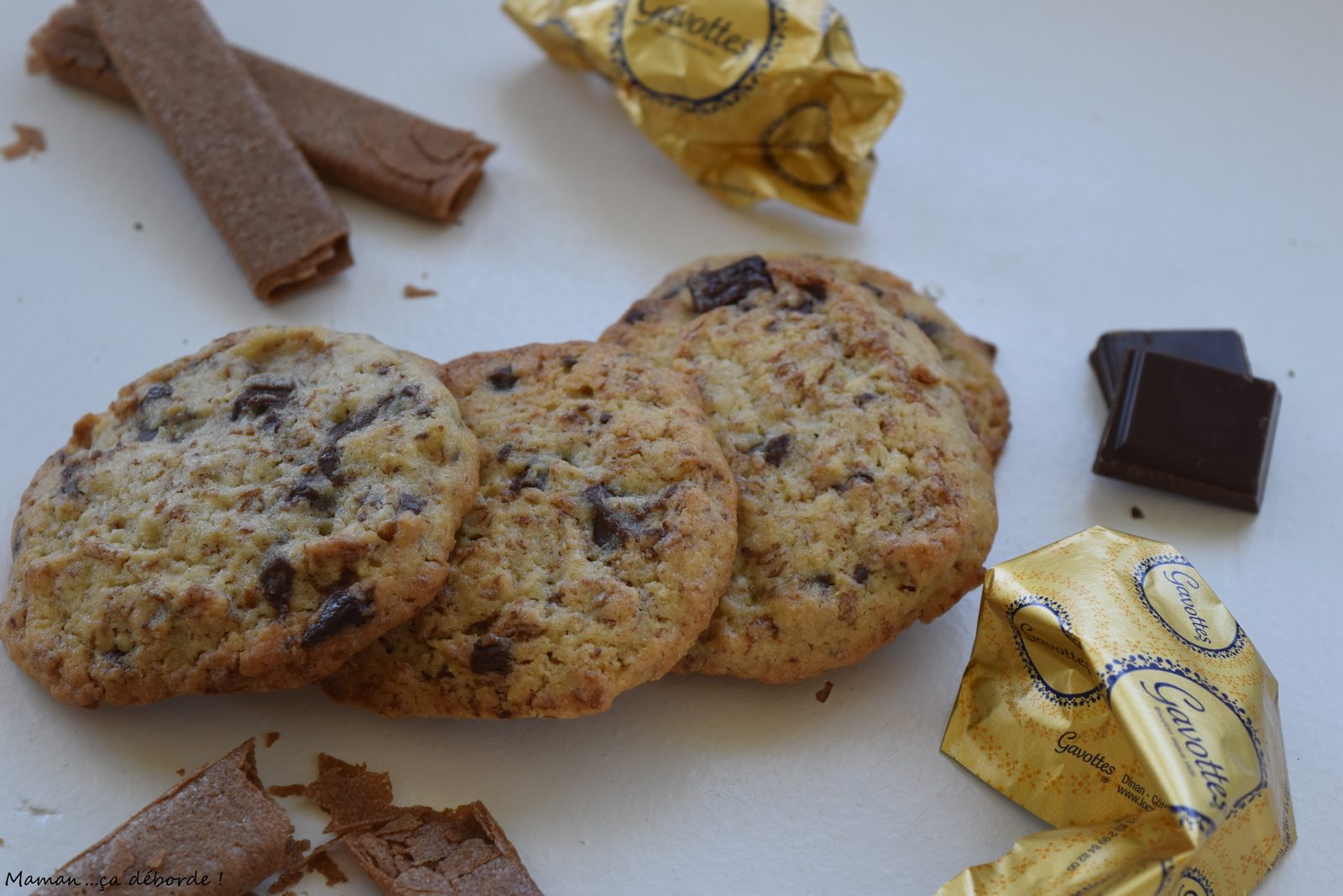 Cookies aux gavottes, chocolat et noisette