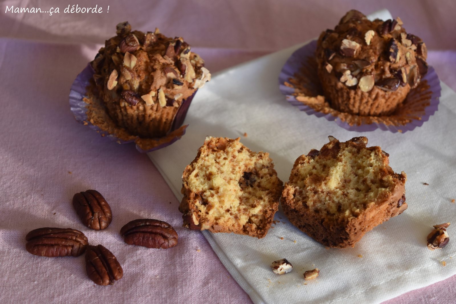 Muffins au chocolat blanc et noix de pécan caramélisées