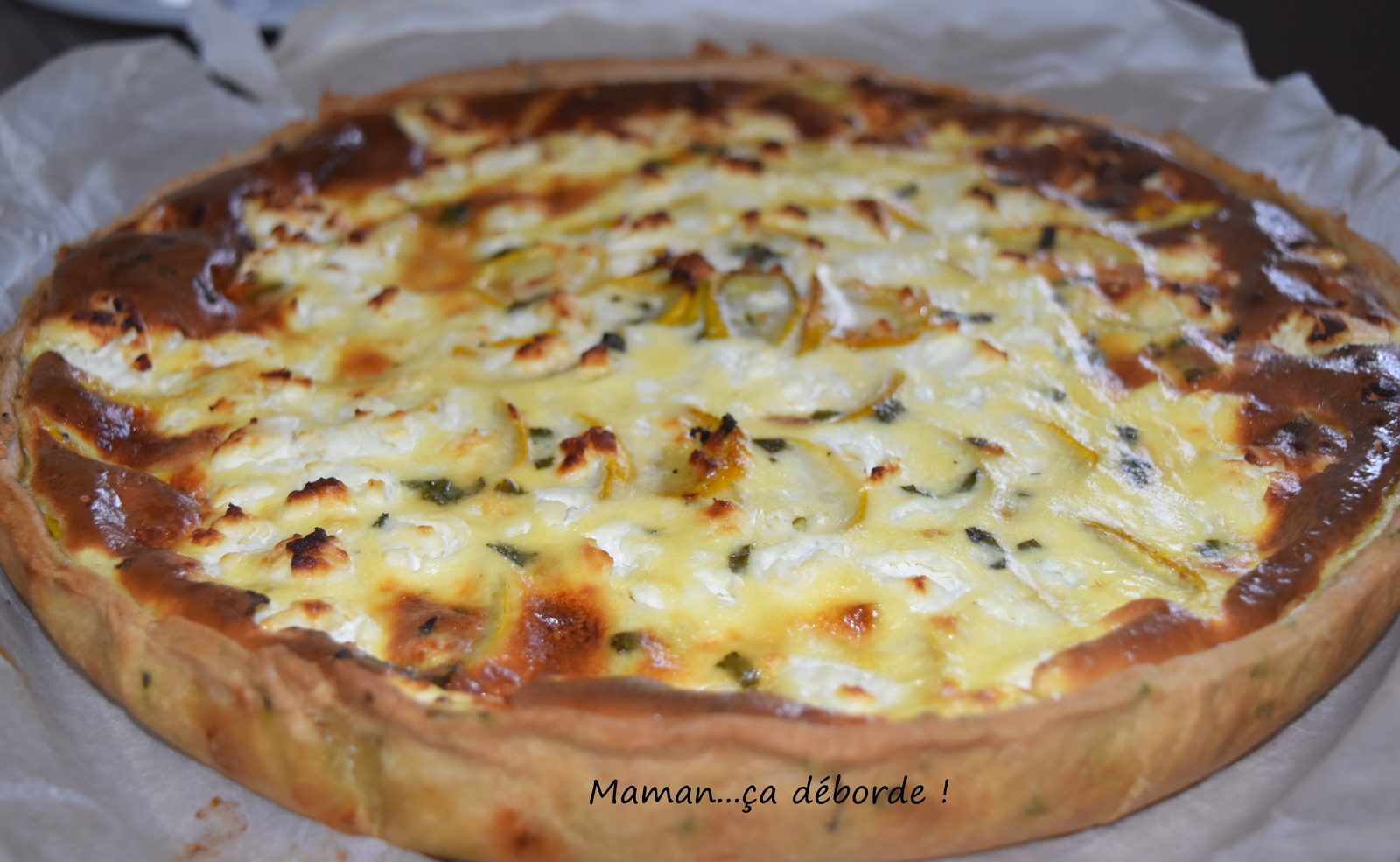 Tarte aux courgettes jaunes, feta et menthe