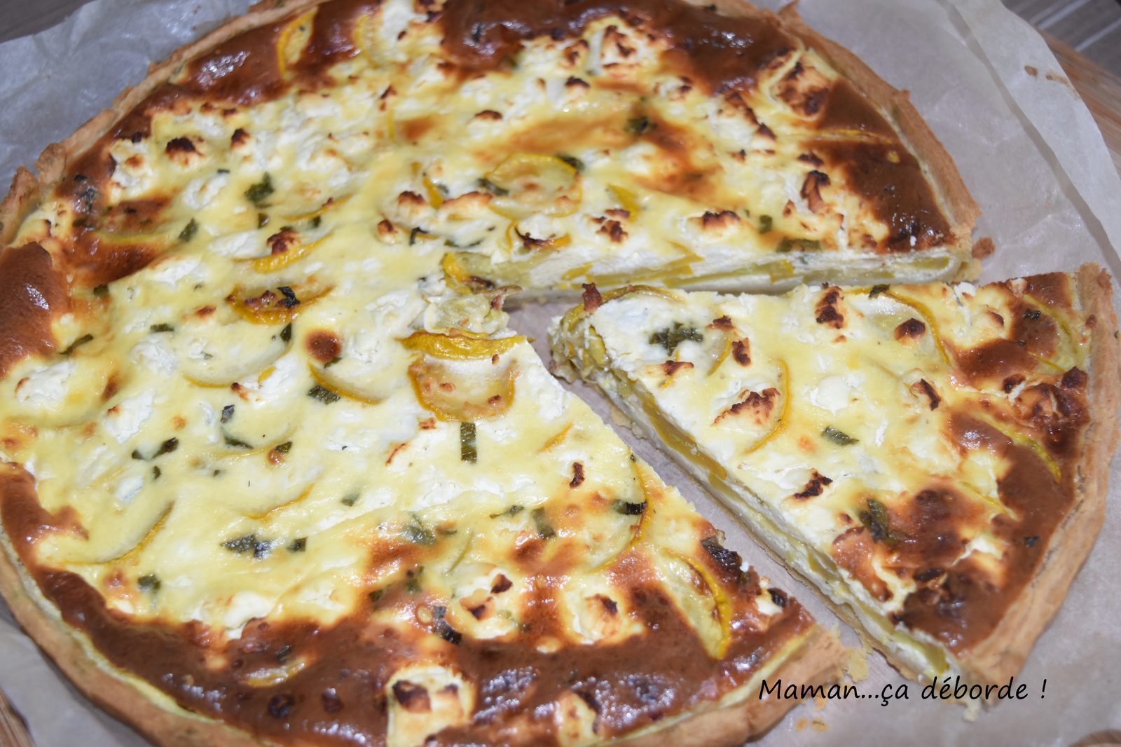 Tarte aux courgettes jaunes, feta et menthe