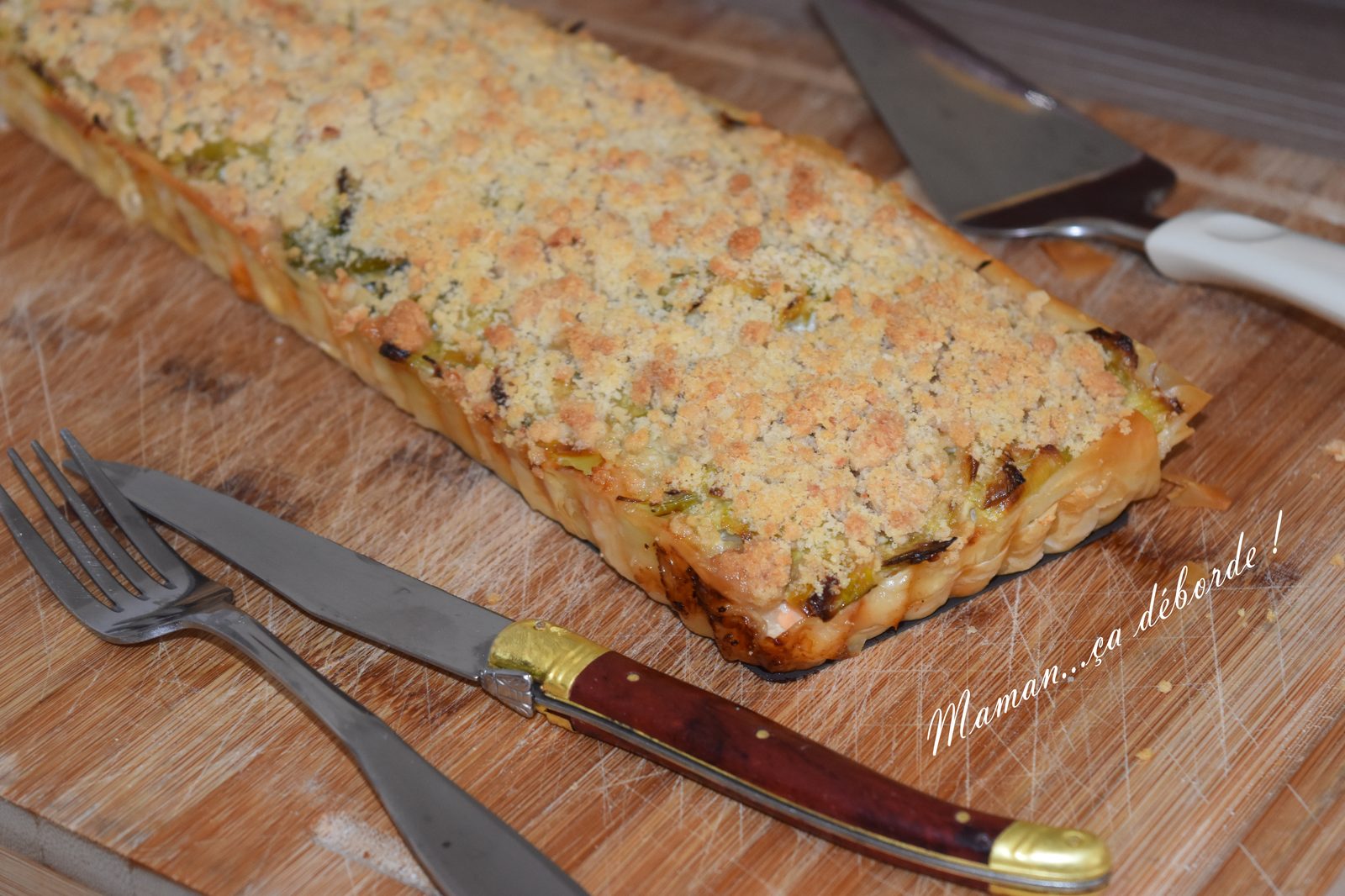 Tarte poireau, saumon et son crumble