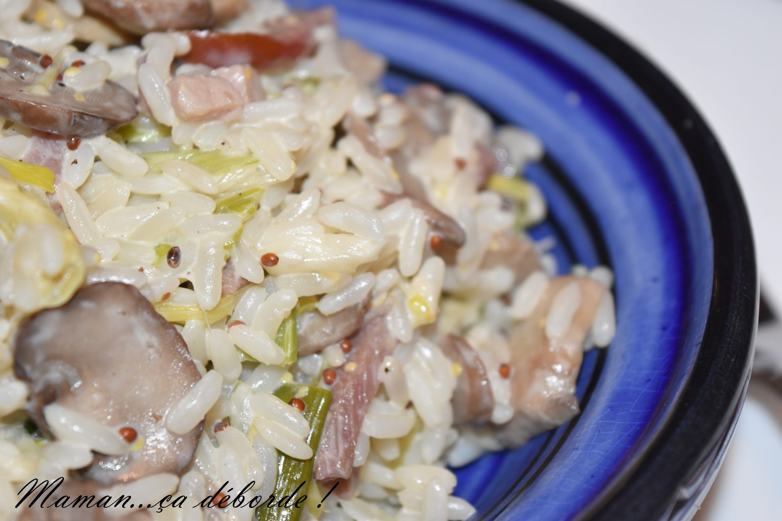 Riz crémeux poireau, champignon et bacon