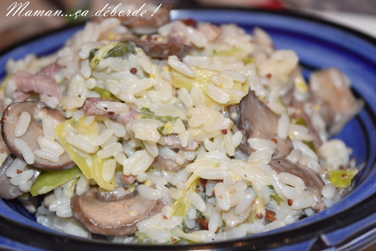 Riz crémeux poireau, champignon et bacon